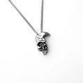 Vintage silver skull pendant necklace with cracked texture on a steel box chain - Half Skull