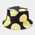 Black bucket hat with lemon print pattern, summer sun protection casual outdoor headwear - M (56-58cm) / Lemon Slice Pattern Black