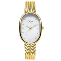 Elegant gold oval women's watch with mother of pearl dial and woven mesh strap - Gold Strap White Dial