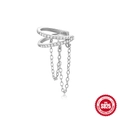 Polsino per orecchio in argento S925 con doppia fila di zirconi e lunghe nappe a catena - Singolo Platino - Polsino per Orecchio con Tripla Nappa
