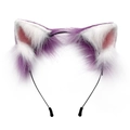 Purple and white plush cat ear headband accessory for cosplay costume parties - Purple White