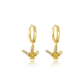 Detailed view of golden Genie lamp earrings featuring micro-set zircons and a yellow gemstone - Magic Lamp Style (Style 12)