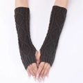 Knitted arm sleeves in dark brown with cable pattern and thumb hole for warmth - One Size / Dark Gray