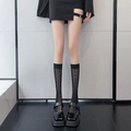 Elegante schwarze Kniestrümpfe mit Herz-Jacquard-Muster und Plateau-Mary-Jane-Schuhen - Herz Schwarz Ohne Rand