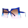 Oversized butterfly sunglasses in blue and pink gradient frames with studded accents - Blue Pink Frame Gradient Brown Lens