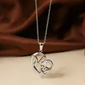 Silver-colored titanium steel heart pendant with 'MOM' lettering and sparkling zircons - Steel Color Heart Necklace N0454S
