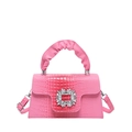 Sac bandoulière rose motif crocodile doté d'une boucle carrée brillante en strass - Rose