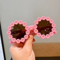 Occhiali da sole a margherita rosa per bambine con montatura rotonda e lenti scure - Rosa