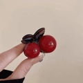 Elegant medium cherry hair claw clip with red glossy spheres and tortoiseshell leaf detail - 50# Red Cherry Approximately 3.5cm