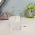 Single transparent acrylic pen holder for desk storage, measuring 9.9cm by 6.5cm square - Simple Single Compartment Pen Holder / Clear