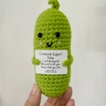 Handmade crochet green pickle doll with emotional support card for stress relief - Light Green Cucumber
