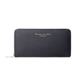 Navy blue women long wallet with cross grain texture and golden zipper detail - Blue