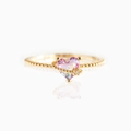 Elegant gold beaded ring with heart-shaped purple gradient gemstone and clear accent stone - Pink Heart-Gold