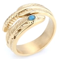 Anello piuma vintage dorato con pietra turchese blu e acciaio inossidabile spazzolato - US 7 / Oro (19306)