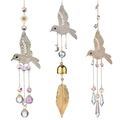 Three hummingbird suncatchers with crystal prisms and gold chains on white background - Set of 3 / Gold/Iridescent