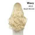 Detail of wavy beach blonde hair extension shade #613 on a studio mannequin - 16" / Beach Blonde (#613)