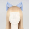 Blue plush cosplay cat ear headband with white inner fur detail for Lolita fashion - Sky Blue White
