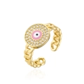 Detailansicht eines Gliederkettenrings mit rosa Emaille-Auge und Zirkonia-Steinen - Rosa Böser Blick Stil (11919)