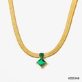Gold flat snake chain necklace with square green zircon pendant and secure claw setting - Gold Chain Green Zirconia Necklace (KDD348)