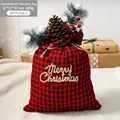 Red and black plaid Christmas gift bag with pine cones and Merry Christmas sign - Red and Black Plaid (Large)