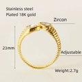 Verstelbare 18K vergulde roestvrijstalen ring met druppelvormige zirkoon en twist-design - Witte Zirkonia Ring / Goud met witte zirkonia