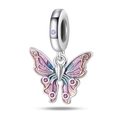 Dettaglio macro del ciondolo a farfalla in argento con smalto rosa e gemme viola - Stile Farfalla(5)