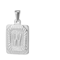 Pendentif carré argenté poli avec lettre W en relief et texture à rayons de soleil - Lettre W