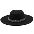 Detail of black wool fedora with ethnic style woven band on high-quality felt material - M (56-58cm) / Black