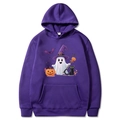 Purple Halloween hoodie for men and women featuring ghost and pumpkin festive prints - Purple