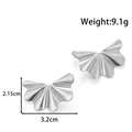 Minimalist silver bow tie stainless steel earrings with striped texture and dimensions - YE-107-Silver