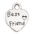 Silberner Herzanhänger mit Best Friend Gravur und Metallschlaufe für DIY Schmuck - Best Friend Herz 8x11mm