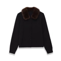 Cardigan en maille pour femme avec col en fausse fourrure et boutons au style vintage - S / Noir