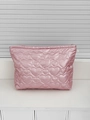 Pink heart quilted storage cosmetic bag with a glossy satin finish and zipper closure - Pink (No Ornament)