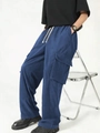 Pantalón cargo de pana azul para hombre con cintura elástica de cordón y bolsillos - S / Azul marino