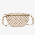Fashionable beige crossbody waist bag with dark geometric chain pattern and gold zipper - Off White