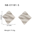 Macro view of silver wave textured square earrings with 3.9cm size and 15.6g weight details - Silver (NB-E1181-S)