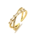 Crossed 18K gold plated ring with rectangular gemstones and micro-pave zircons - Adjustable Open / Gold