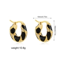 Pendientes de aro en esmalte negro bañados en oro 18K con circonitas y ondas - Negro