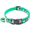 Adjustable green Christmas pet collar with reindeer prints and a small jingle bell - Green Christmas Reindeer
