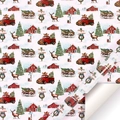Christmas Tree Farm vintage style gift wrapping paper with red trucks and reindeer - Vintage Christmas Tree Farm