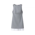 Grey sleeveless mini dress with contrast white pleated hem and round neck design - XS / Gray