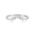 Elegante anello a V in argento S925 con pietre d'opale e accenti di zircone trasparente - US 6 / Argento