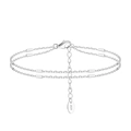 Pulsera de doble capa de plata de ley S925 con eslabones de bambú y cierre de mosquetón - Chapado en Oro Blanco (16.5+5cm) / Plateado