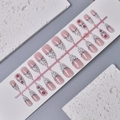 French bow polka dot press-on nails set in nude pink with ladybug patterns - WY-071 / 10 Pieces In Xs Size