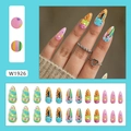Pack de 24 uñas postizas de postres con patrones de gofres y forma de almendra larga - Estilo de Galleta Sabrosa (W1926) [Con Pegamento]