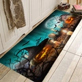 Detailed view of Halloween runner rug featuring glowing jack-o-lantern and wizard hat - 40x60cm / Pumpkin Witch Hat Fantasy
