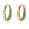 Close-up of gold-plated U-shaped earrings with turquoise beads and hollow diamond patterns - Oval 1 Pair / Gold Turquoise Beads
