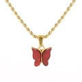 Collana minimalista in acciaio inossidabile con ciondolo a farfalla rossa e catena a fune - Farfalla Rossa (ZN114G) / Oro