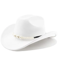 Detail of white suede cowboy hat with black band featuring faux pearls and rhinestones - M (56-58cm) / Pure White