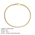 2mm wide 14K gold plated stainless steel box chain bracelet in 19cm length for women - 19cm / Silver